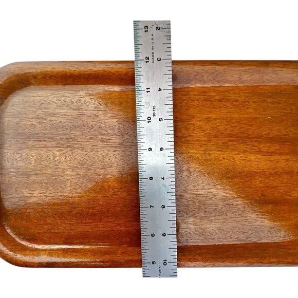 Set Of 4 Vintage Wooden Hospitality Trays With Carved Handles